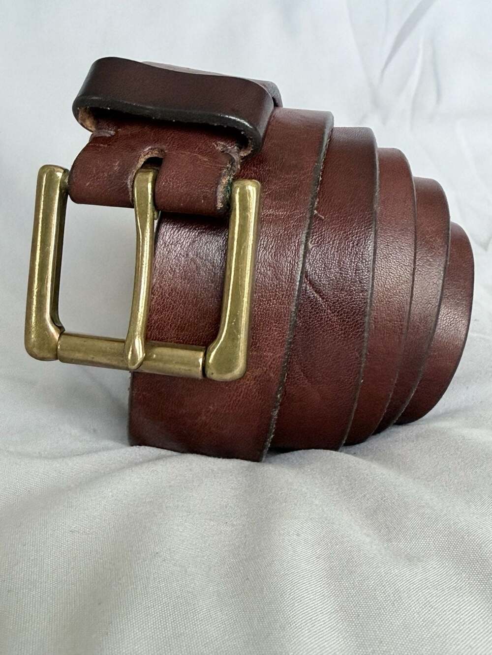 Vintage Eddie Bauer Solid Brass Brown Leather Belt Size 42